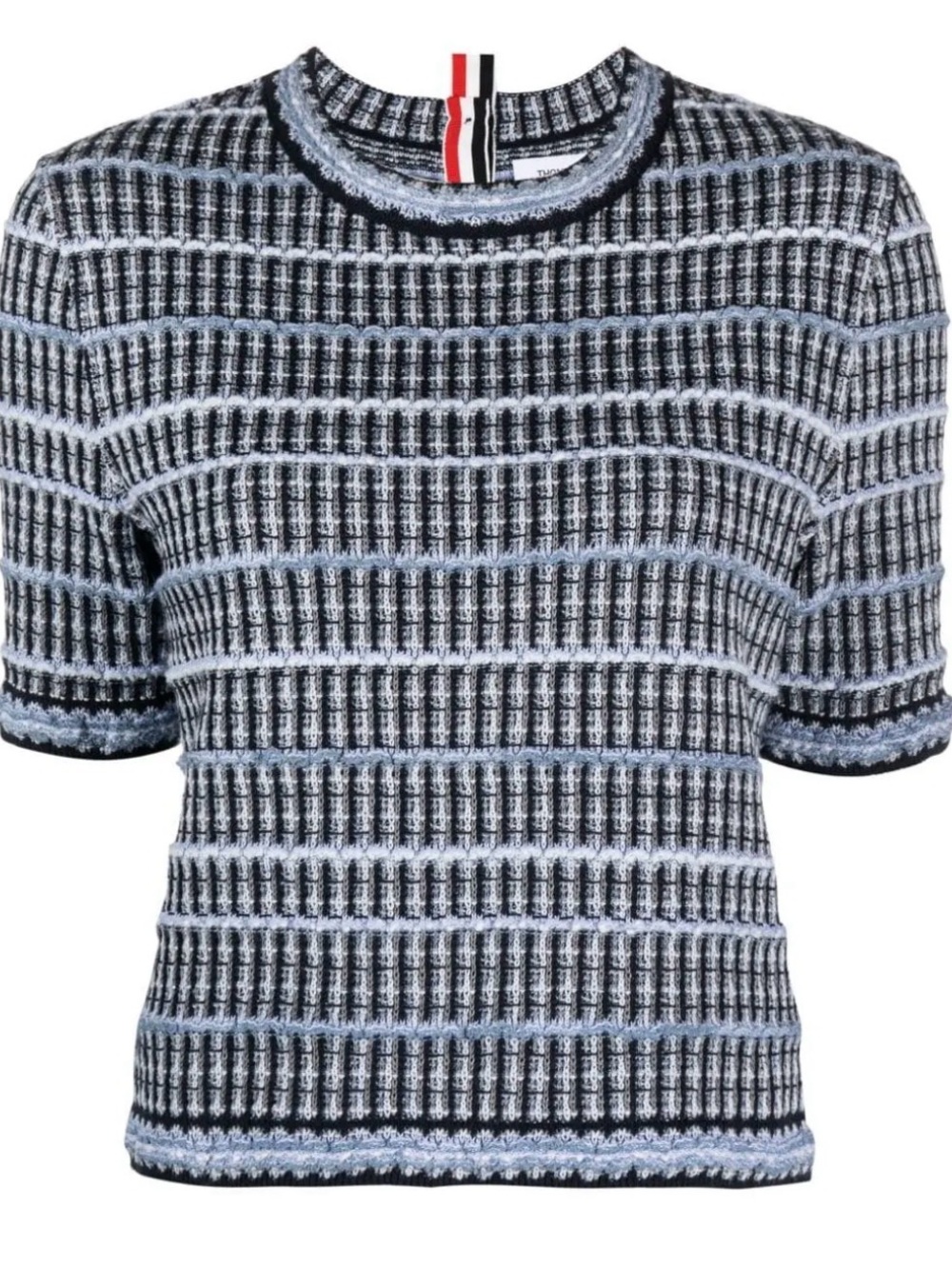 Thom Browne Blue Cotton Linen Cashmere Jacquard Tee Size 36 XXS Italy